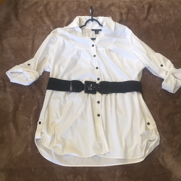 Ashley Stewart Tops - button down-cuffed sleeves-black stretchy belt